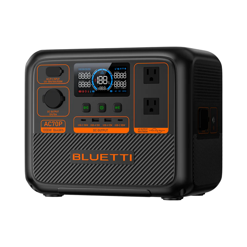 Station d’énergie portative BLUETTI AC70P – 1 000W / 864Wh
