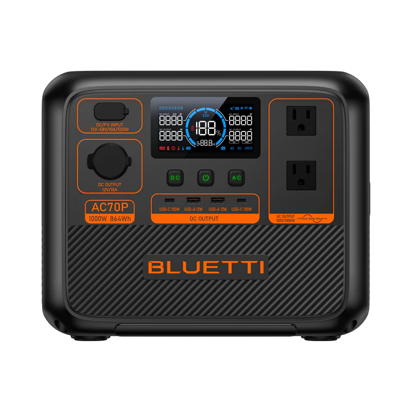 Station d’énergie portative BLUETTI AC70P – 1 000W / 864Wh