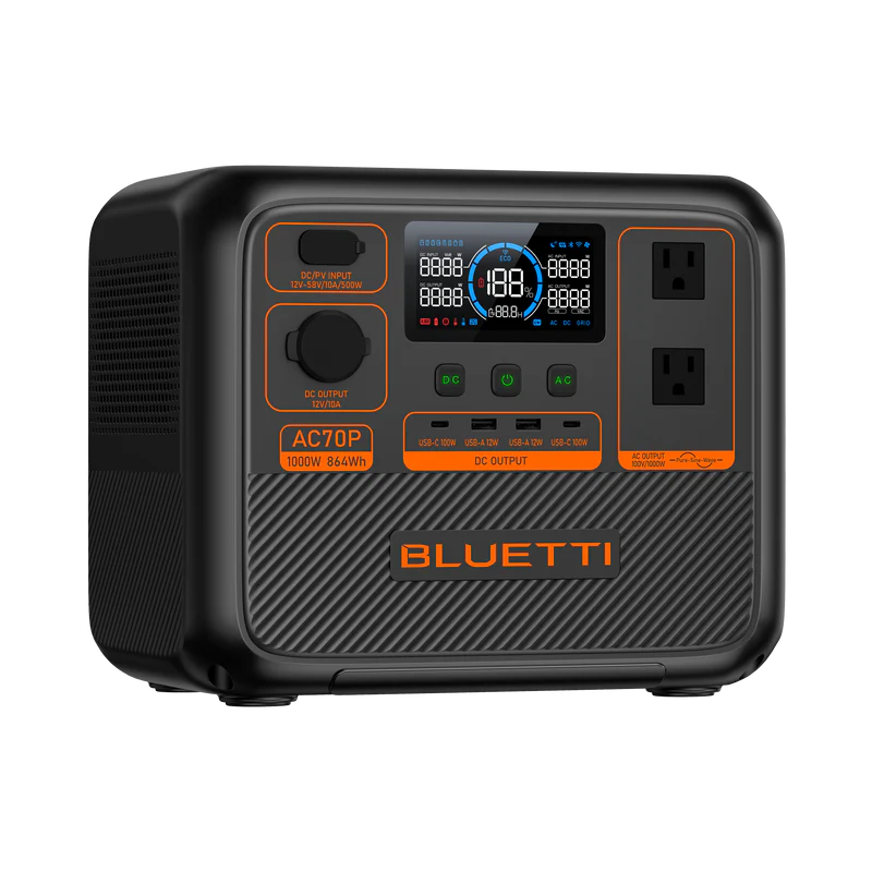 Station d’énergie portative BLUETTI AC70P – 1 000W / 864Wh