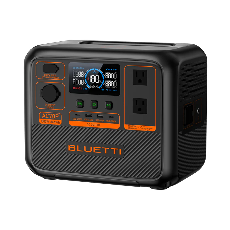 Station d’énergie portative BLUETTI AC70P – 1 000W / 864Wh